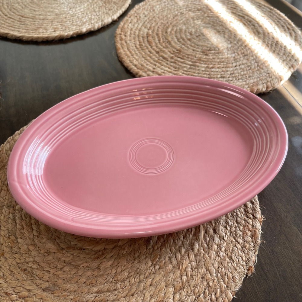 Fiesta Rose Pink Oval Serving Platter Homer Laughlin USA Ceramic 13.5 Inch - Picture 2 of 4